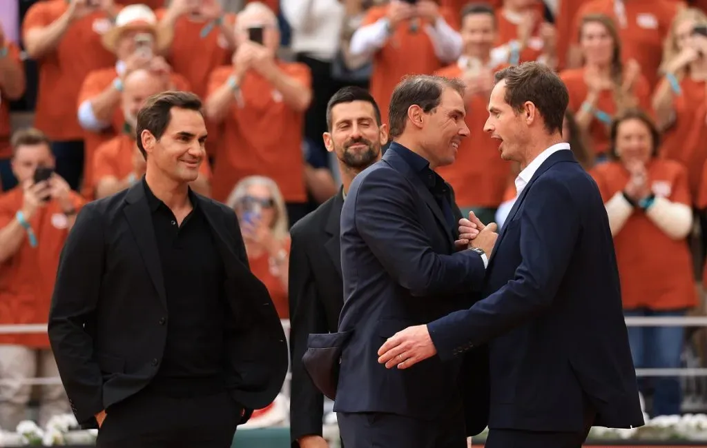 Rafael Nadal, Novak Djokovic, Rafael Nadal y Andy Murray en Roland Garros 2025 (Getty Images).