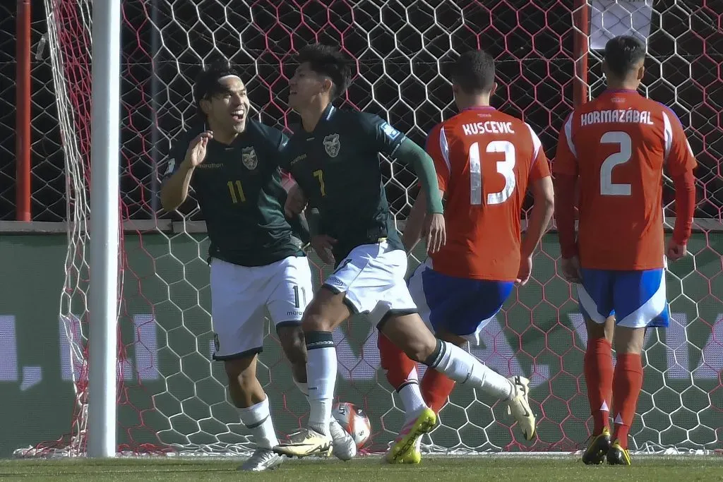 Así festejó Miguel Terceros su gol ante Chile. (Daniel Miranda/APGNoticiasBo/Photosport).
