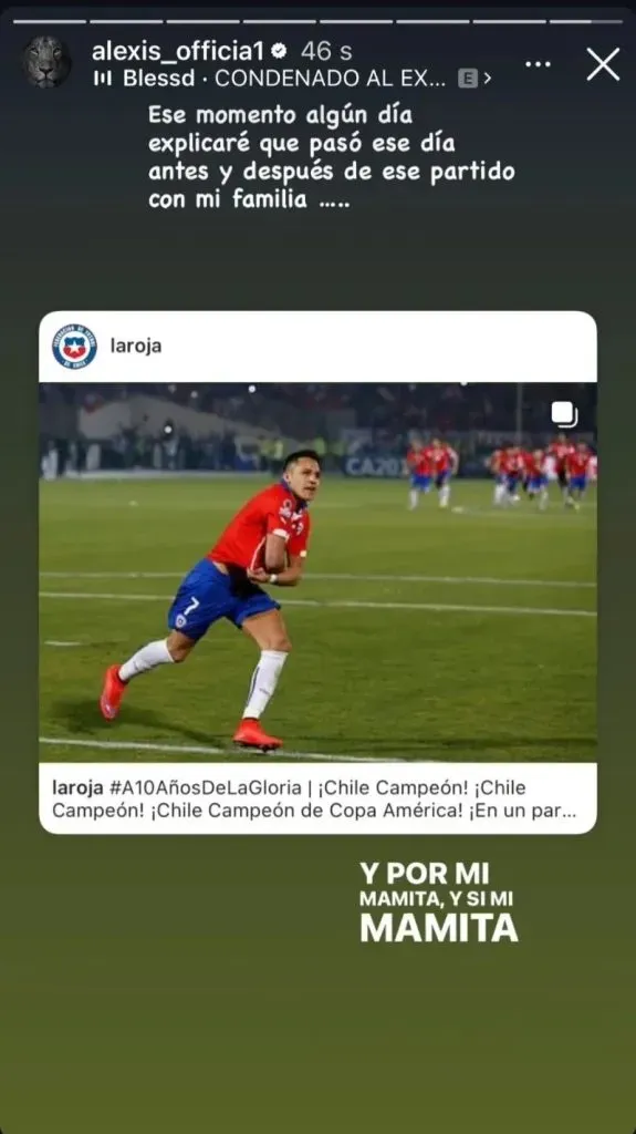 El mensaje que subió Alexis Sánchez a sus Instagram personal. | Foto: Captura.