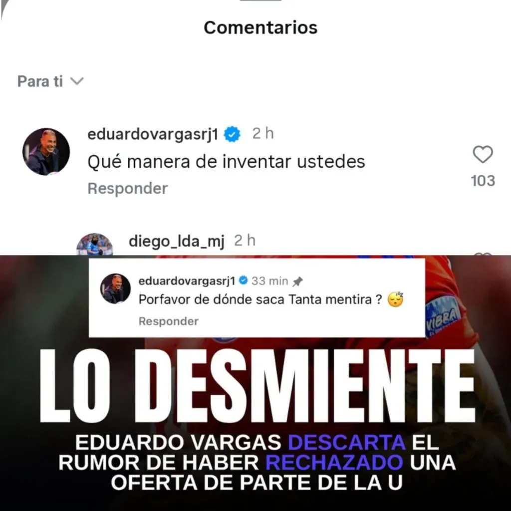 La respuesta de Eduardo Vargas ante los rumores en su negociación con Universidad de Chile. | Foto: Captura.