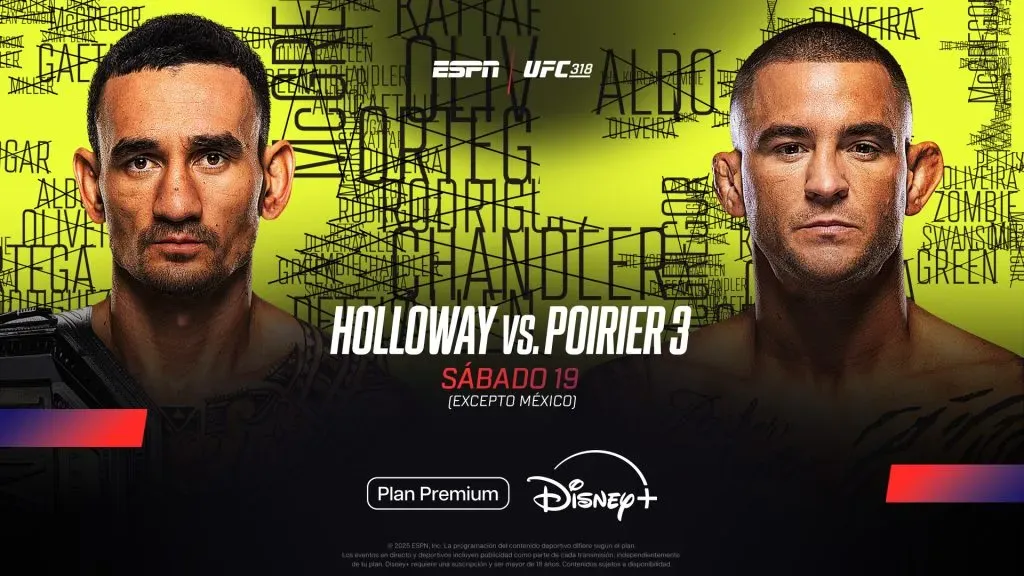 Holloway y Poirier se ven las caras en UFC 318 por Disney+ Premium.
