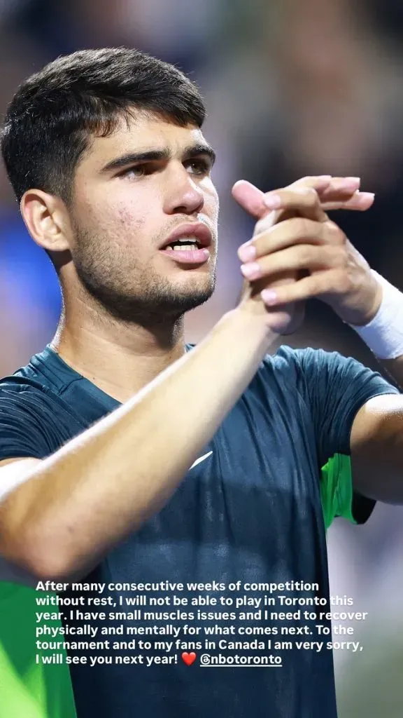 Carlos Alcaraz se disculpa con sus fans en Instagram.