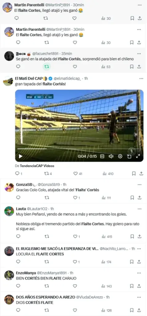 Los hinchas de Peñarol quedaron locos con el debut de Brayan Cortés. | Foto: Captura.