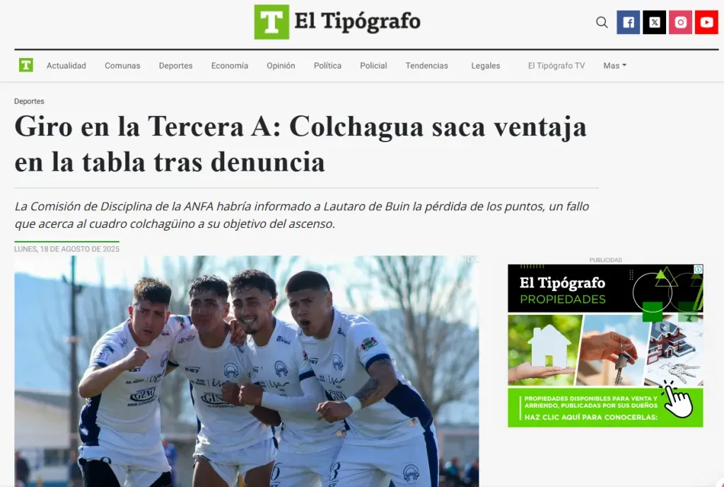 La publicación de El Tipógrafo que da cuenta de la situación antes descrita.