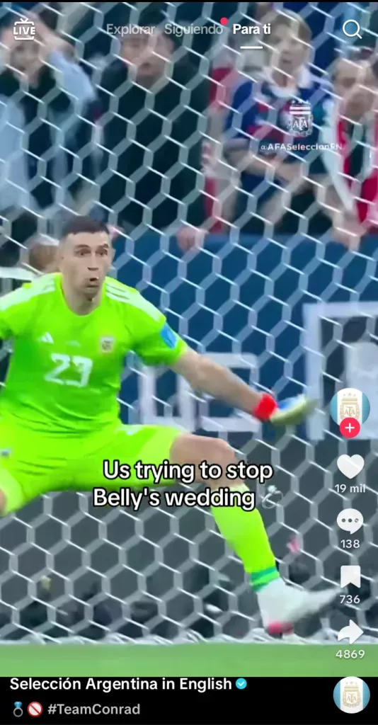 “Nosotros tratando de evitar la boda de Belly”, escribió la selección argentina.