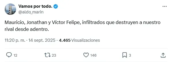 El posteo de Aldo Marín.