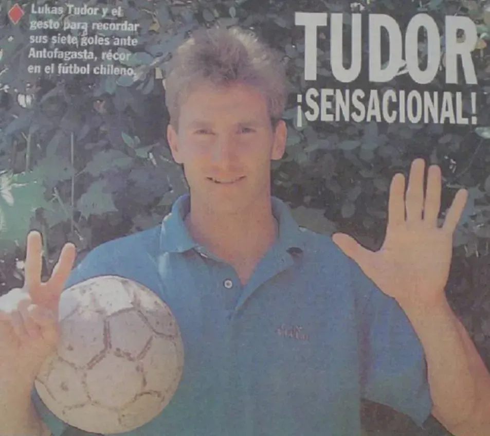Luka Tudor le anotó siete goles a Deportes Antofagasta con la UC el 26 de noviembre de 1993. Un récord en el fútbol chileno. (Captura).