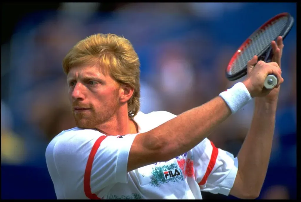SEP 1992: BORIS BECKER OF GERMANY PREPARES TO PLAY A BACKHAND SHOT DURING A MATCH AT THE 1992 US OPEN PLAYED AT FLUSHING MEADOWS IN NEW YORK.