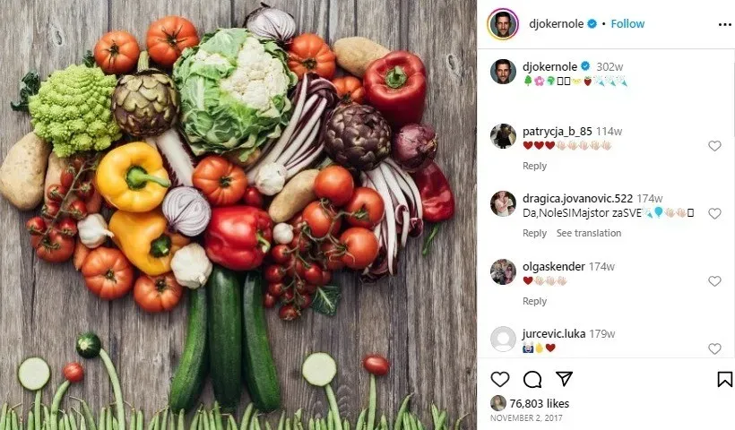 Djokovic es amante de los vegetales