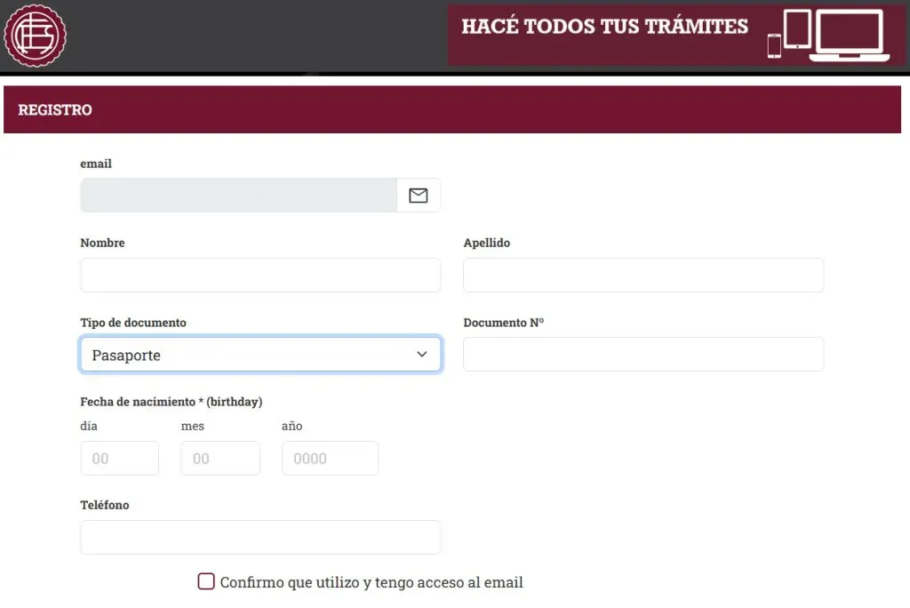 Pasaporte para comprar entradas para Lanús vs. Universidad de Chile.