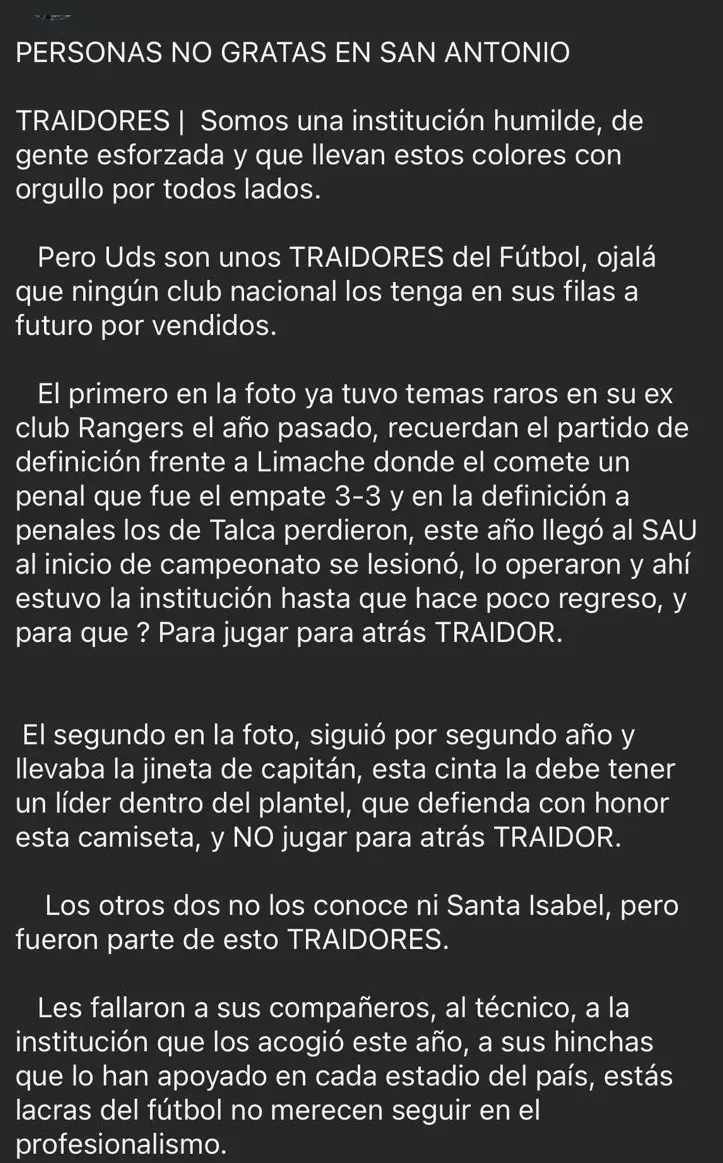 La denuncia que algunos hinchas hicieron en redes sociales. Luego, borraron el posteo. (Captura).