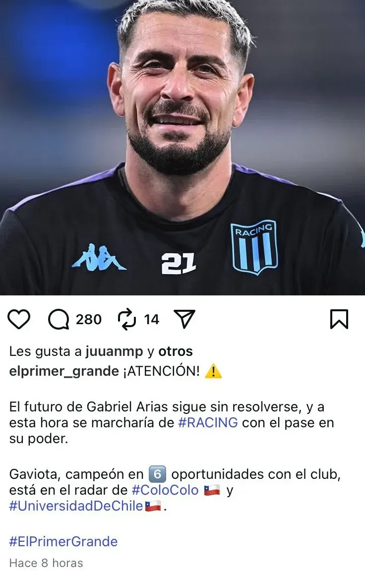 La publicación sobre Gabriel Arias, pretendido por Colo Colo y U de Chile