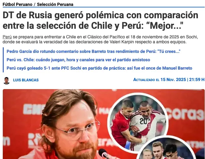 En Perú lamentaron los dichos del DT de Rusia que puso a Chile por sobre Perú