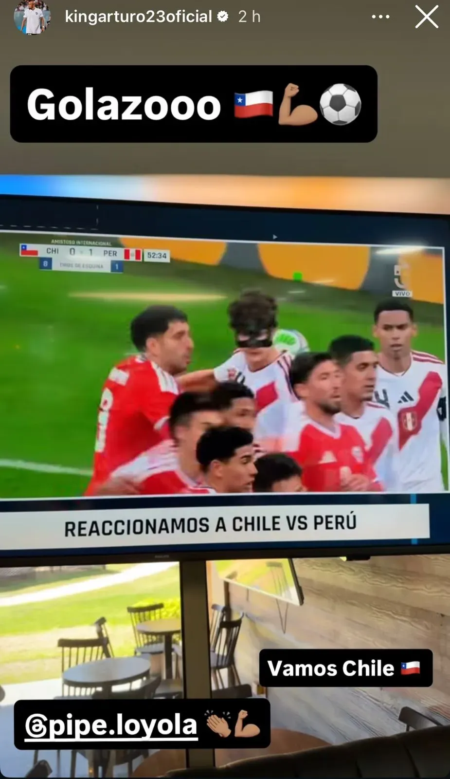Vidal celebró el gol de Felipe Loyola en el Chile vs Perú.