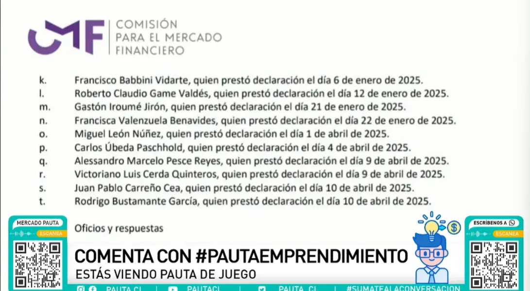 El documento que mostró Pauta de Juego con Victoriano Cerda y Marcelo Pesce en el caso Sartor.