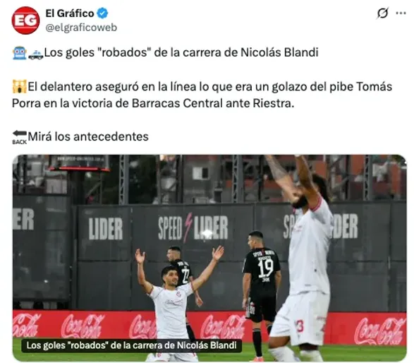 Blandi volvió al gol y desató polémica por su definición