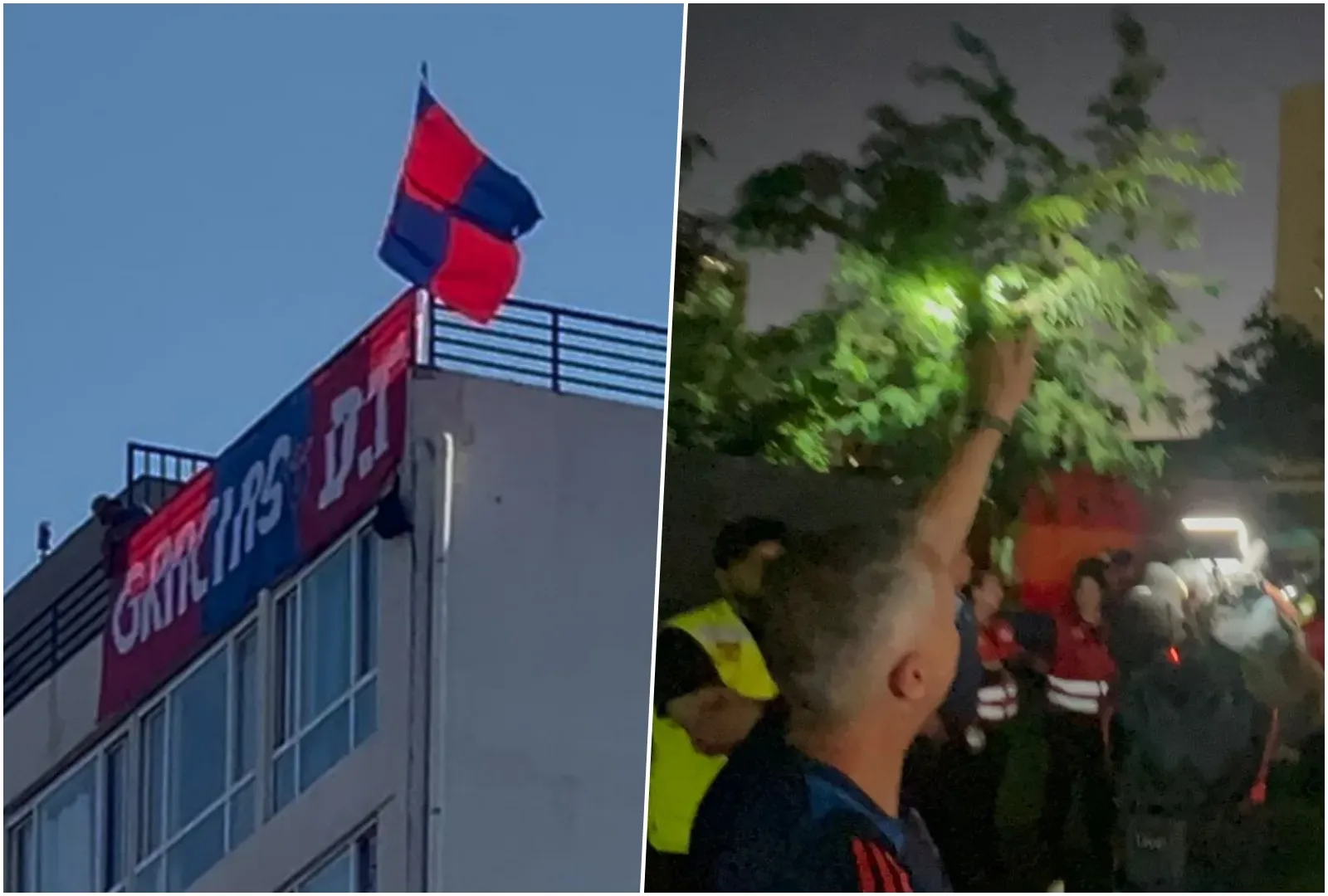 Un lienzo se desplego en el edificio de al lado del Santa Laura con la frase “gracias DT”. Foto: Redgol.