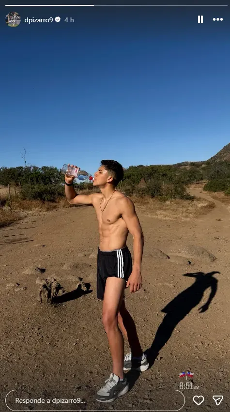 Damián Pizarro se mostró entrenando desde temprano y con banderas de Chile en medio de rumores que lo acercan a Colo Colo. Foto: Instagram.