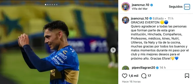 Joan Cruz se despidió de Everton