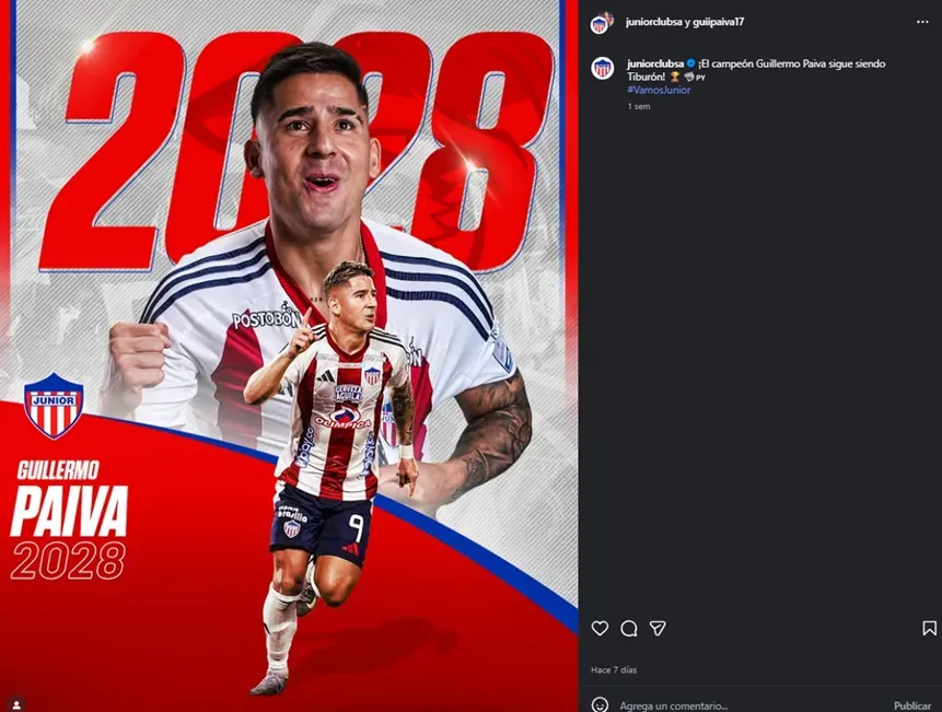 La publicación oficial de Junior en su cuenta de Instagram.