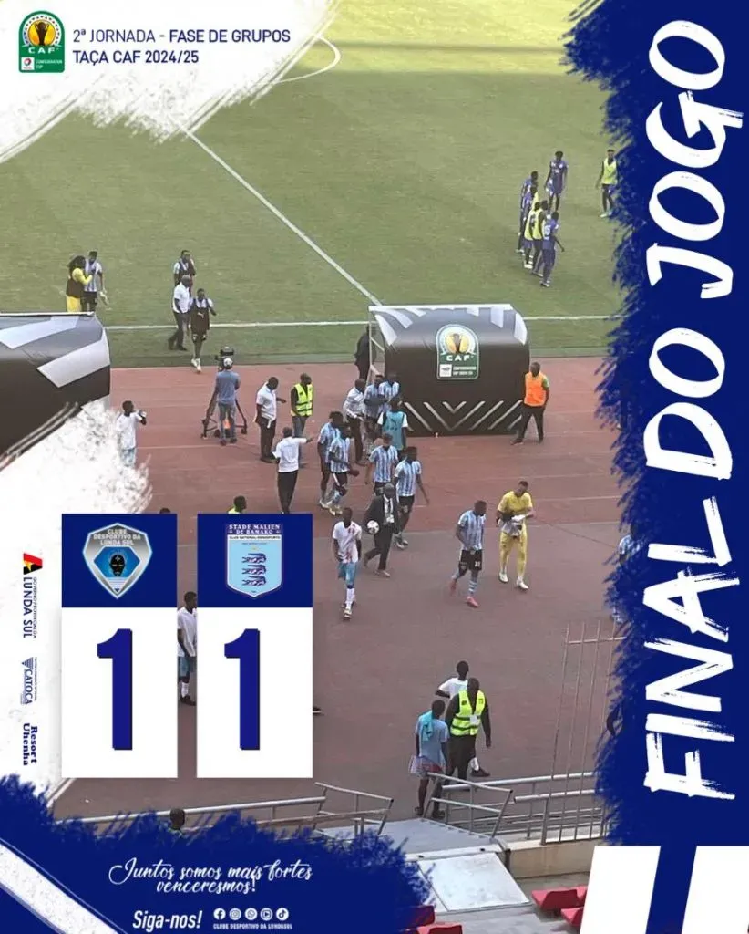 Resultado final publicado nas redes sociais do Clube Desportivo da Lunda Sul.
