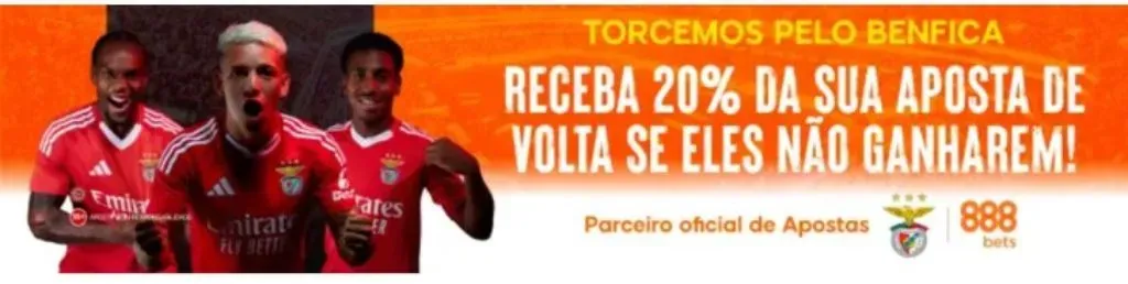 Aposte no Benfica e receba 20% da sua aposta com a 888bets
