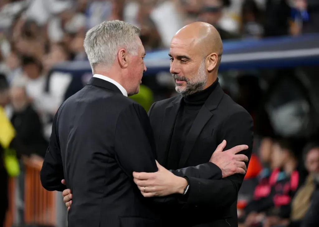 Ancelotti e Guardiola duelam pelo quarto ano seguido. Foto: David Ramos/Getty Images.