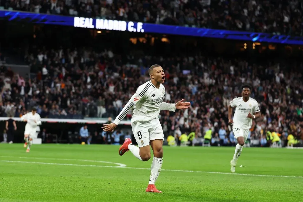 Kylian Mbappé festeja golo pelo Real Madrid. Foto: Getty Images