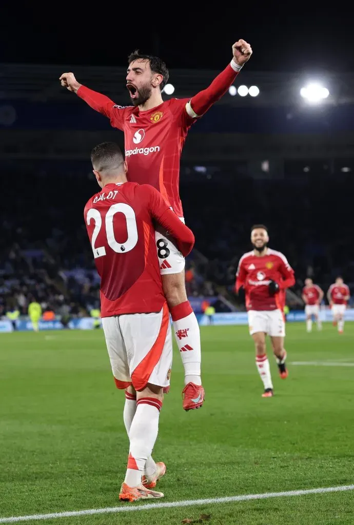 Bruno Fernandes festeja golo pelo Manchester United. Foto: Getty Images