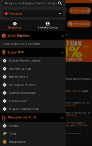 Menu 888bets - desportos e Ligas disponíveis para aposta