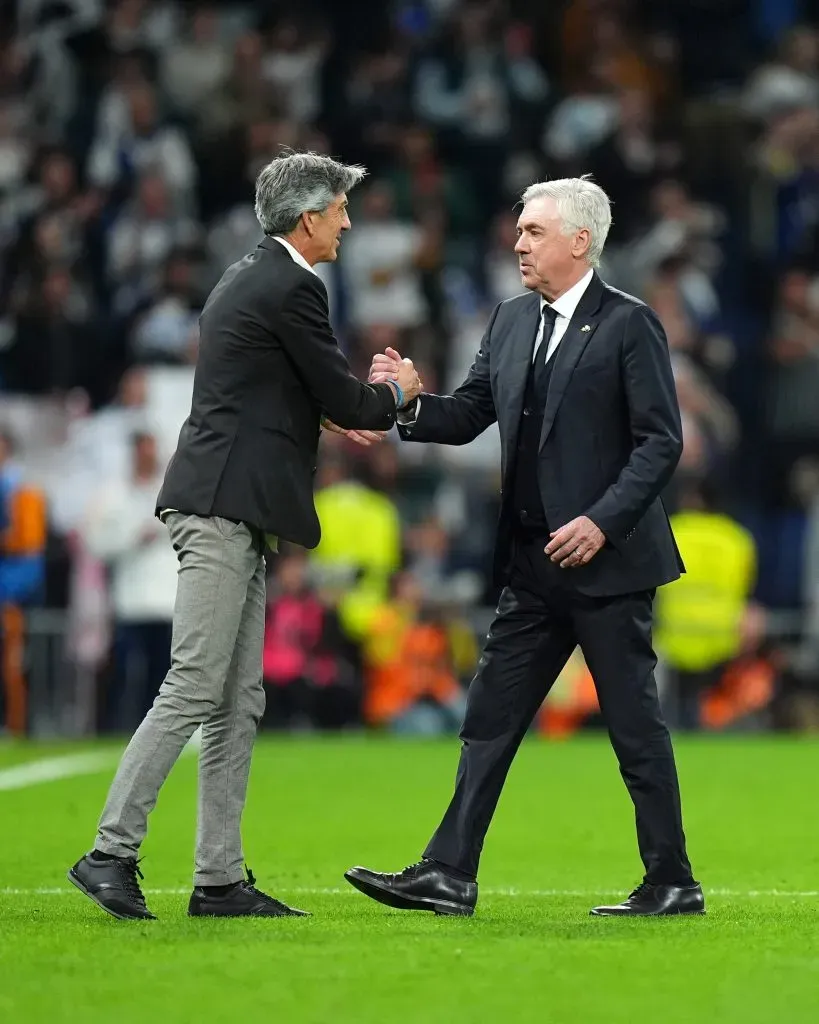 Alguacil e Ancelotti a cumprimentarem-se. Foto: Angel Martinez/Getty Images.