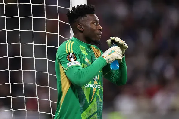 André Onana durante o jogo com o Lyon. Foto: Getty Images