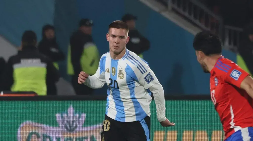 Franco Mastantuono estreou-se pela seleção da Argentina. Foto: Marcelo Hernandez/Getty Images