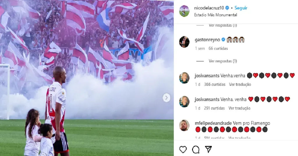 Torcida do Flamengo pede a chegada de Nicolás de la Cruz no Instagram