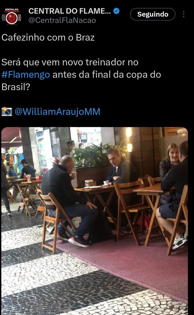 Marcos Braz e Bruno Spindel do Flamengo tomando café via Twittwr