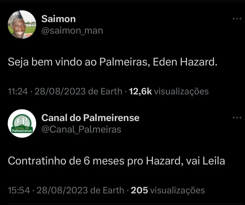 Torcida do Palmeiras pede Eden Hazard