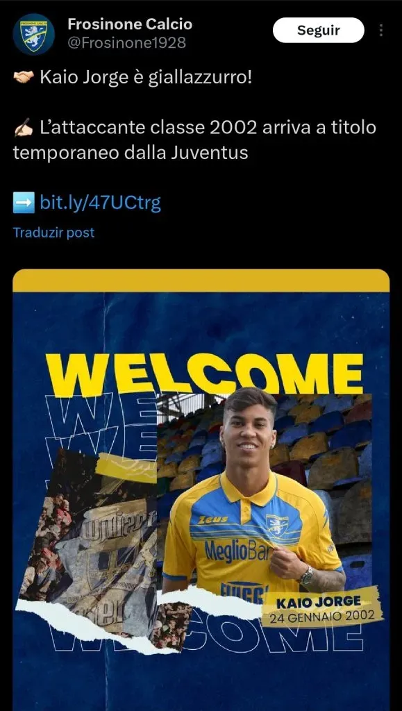 Anúncio oficial de Kaio Jorge via Twitter