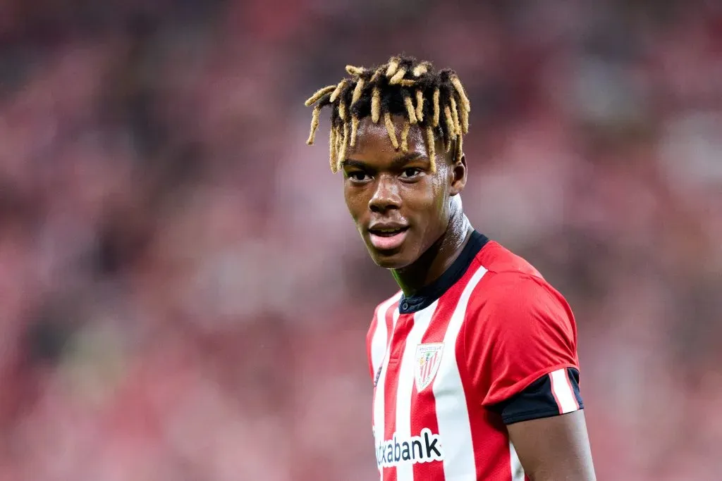 BILBAO, ESPANHA – 30 DE SETEMBRO: Nico Williams Jr, do Athletic Club, reage durante a partida de LaLiga Santander entre Athletic Club e UD Almeria no Estádio San Mames em 30 de setembro de 2022 em Bilbao, Espanha. (Foto: Juan Manuel Serrano Arce/Getty Images)