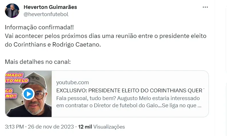 Corinthians pode fechar com Caetano