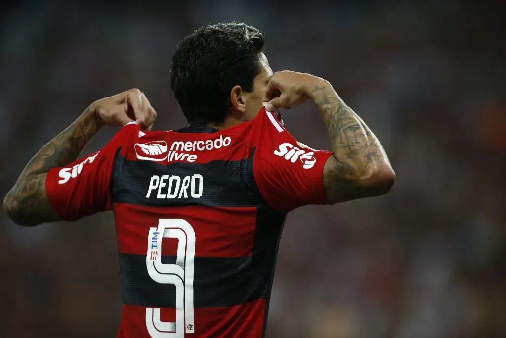 Pedro celebrando gol pelo Flamengo. (Photo by Wagner Meier/Getty Images)