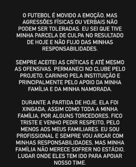 Desabafo de Bruno Rodrigues em seu Instagram