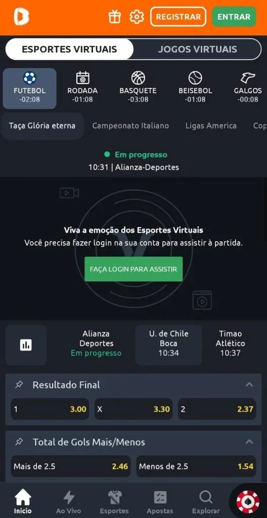 Apostas virtuais disponíveis no Betano app
