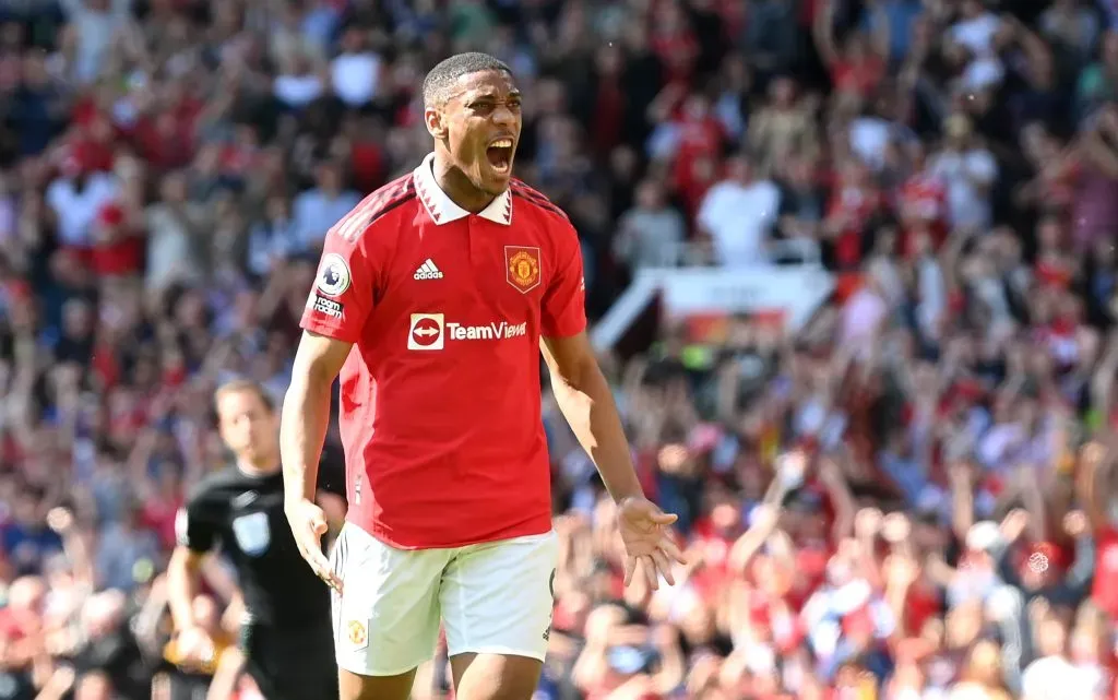MANCHESTER, ENGLAND – MAY 13: Anthony Martial of Manchester United celebrates after scoring the team’s first goal during the Premier League match between Manchester United and Wolverhampton Wanderers at Old Trafford on May 13, 2023 in Manchester, England. (Photo by Michael Regan/Getty Images)