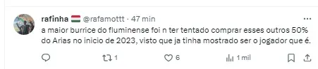 Torcedor do Fluminense comenta sobre Arias