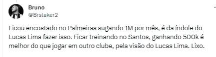 Torcida do Santos fica revoltada com Lucas Lima