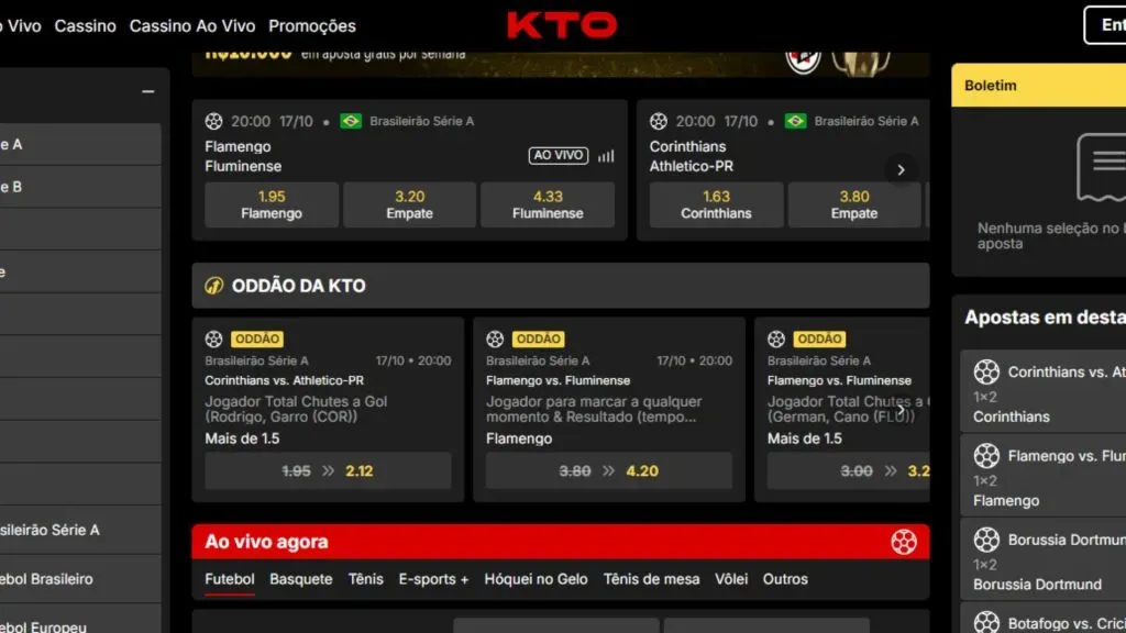 Plataforma tem boa navegalibilidade e principais eventos esportivos (Crédito: Reprodução / KTO)