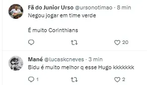 Torcida do Corinthians comenta sobre Bidu