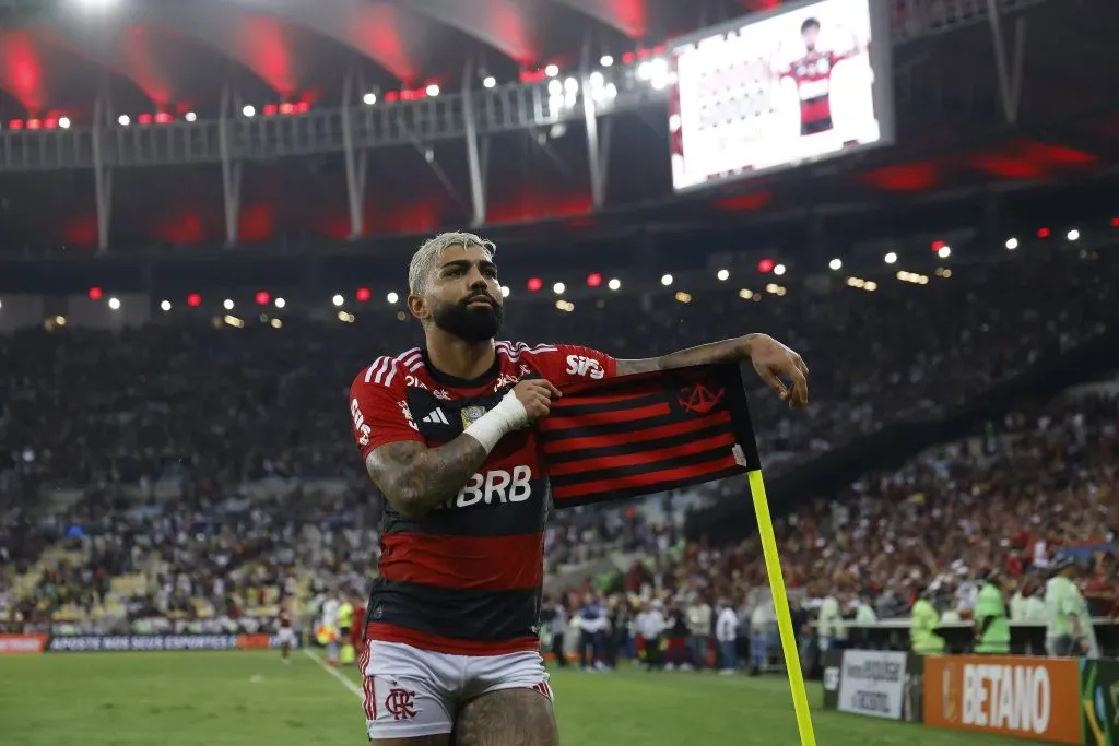 Gabigol celebrando gol pelo Flamengo. (Photo by Wagner Meier/Getty Images)