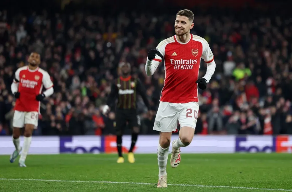 Jorginho celebrando gol pelo Arsenal. (Photo by Richard Heathcote/Getty Images)