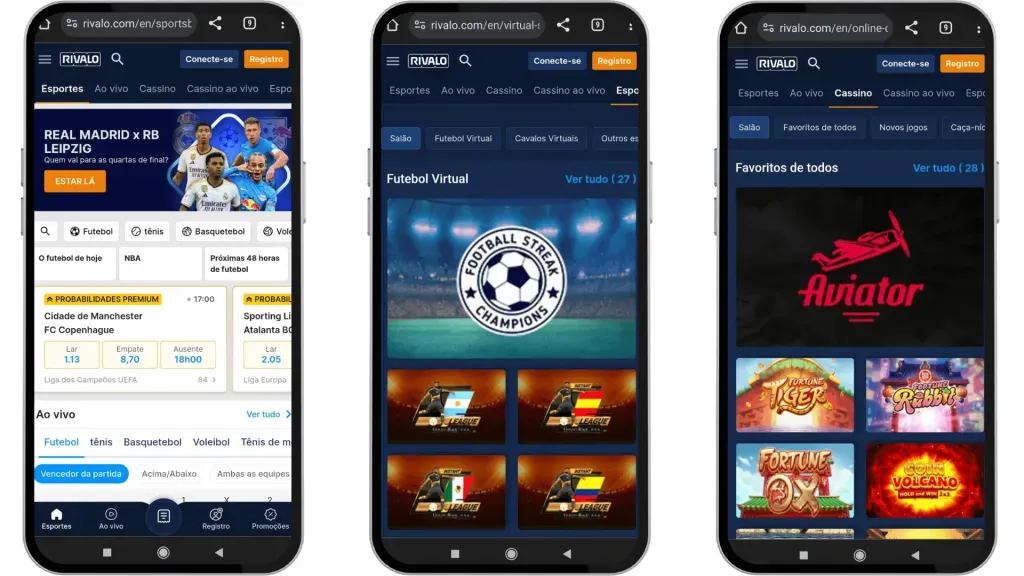Apesar de não possuir um Rivalo App para Android e iOS, é possível utilizar o site móvel em todos os dispositivos.